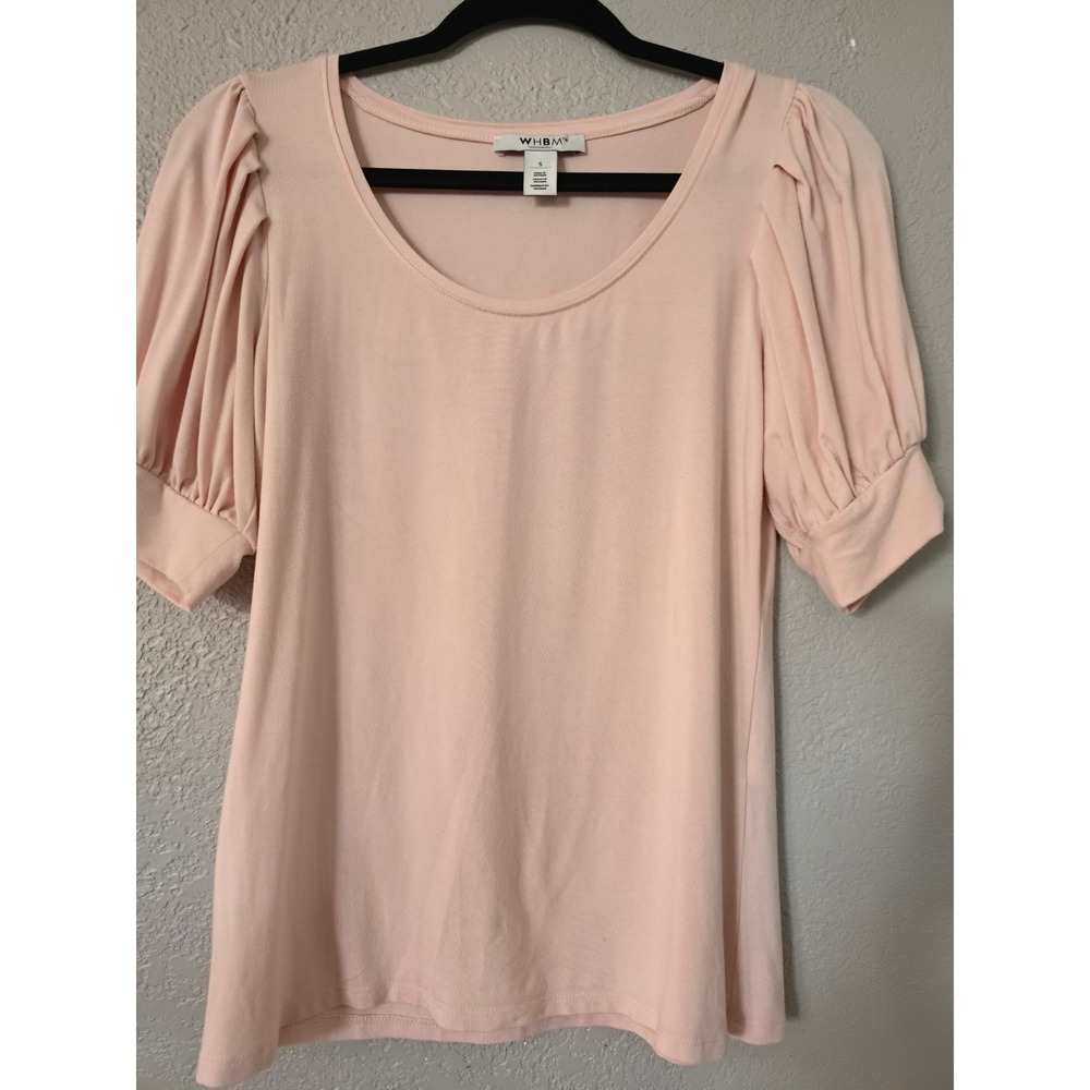 White House Black Market WHBM Pink Puff Sleeve Scoop Neck Knit Top Small